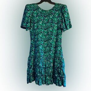 Datiani Vintage Green Floral Tiered Mini Dress 8 Cottagecore Rococo Revival